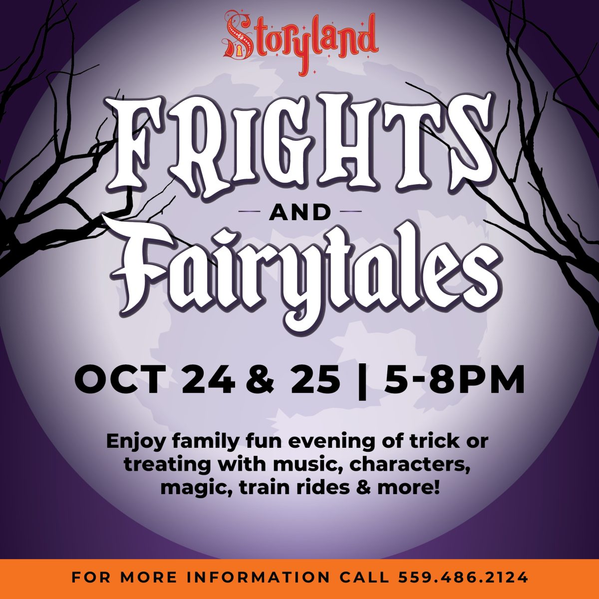 Frights and Fairytales. October 24 and 25. 5-8pm. Enjoy family fun evening of trick or treating with music, characters, magic, train rides, and more! For more information, call 559-486-2124.